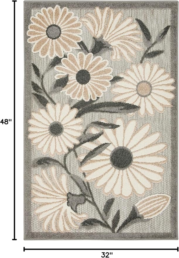 Nourison Home Aloha Beige 2'8" x 4' Area Rug - Easy Clean, Non Shedding, Bed Room, Living Room, Dining Room, Kitchen (3' x 4')