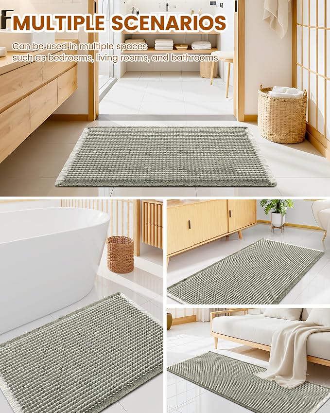 Smiry Waffle Bath Mat 60x24, Extra Soft Absorbent Bathroom Rugs, Non Slip Machine Washable Quick Dry Bath Rugs for Bathroom Floor, Tub, Shower, Home Decor Accessories, Green & Cream