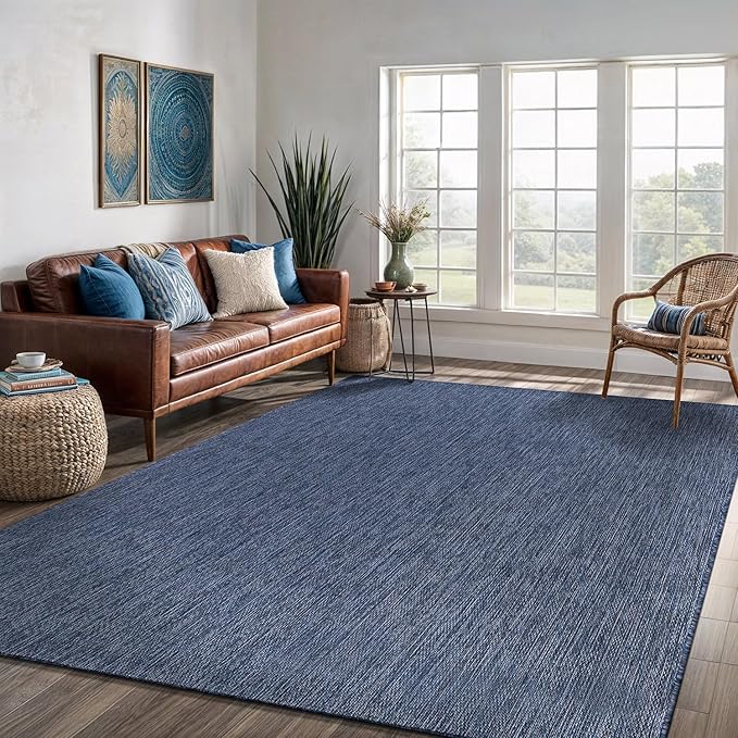 Washable Indoor Outdoor Rug 10x14 Weather Resistant Area Rugs Modern Solid for Porch Deck Balcony Backyard Patio Outside Carpet (10 X 14 Azure Blue)
