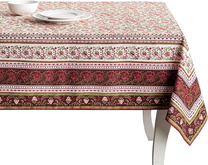 Maison d' Hermine Table Cloth Rectangle Table 100% Cotton 54 x 72 Inches Fall Tablecloth Reusable Everyday Use for Thanksgiving Christmas Decorations Dining Farmhouse Party (Reveillon Au Jardin)