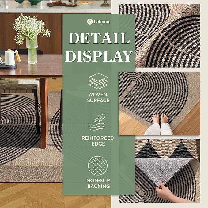 Lahome Modern Rainbow Easy Jute Rug, 3x5 Washable Rugs for Entryway Farmhouse Black Patio Carpet, Non Slip Indoor Door Mat Contemporary Outdoor Porch Carpet for Laundry Guestroom Room Decor