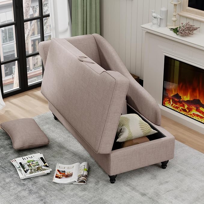 Storage Chaise Lounge Indoor Upholstered Sofa Recliner Lounge Chair for Bedroom Living Room Tan Fabric (Left Armrest)