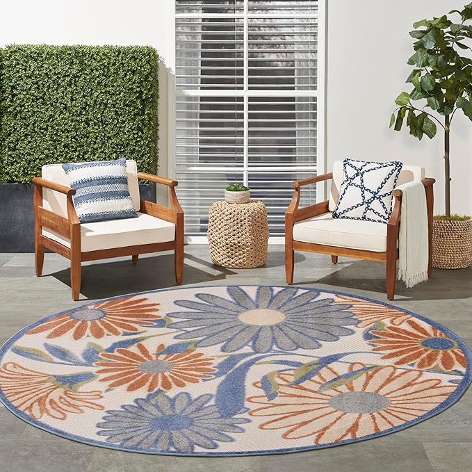 Nourison Home Aloha Beige Multicolor 7'10" x Round Area Rug - Easy Clean, Non Shedding, Bed Room, Living Room, Dining Room, Kitchen (8' x Round)