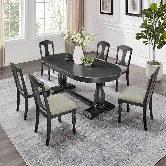JUSTONE 94.06'' Black Oak Extendable Oval Table, Great for Dining Room & Kitchen (Black, 94.06'' Dining Table only)