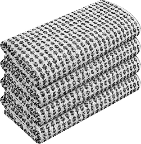 TWINY threads 4 Pack Circle Waffle Dish Towels 16x26 Inches, 100% Cotton, Premium Quality Cotton Towel, Quick Drying, Commercial Grade Wash Rags, Ideal for Bar Mops, Modern Kitchens, Black