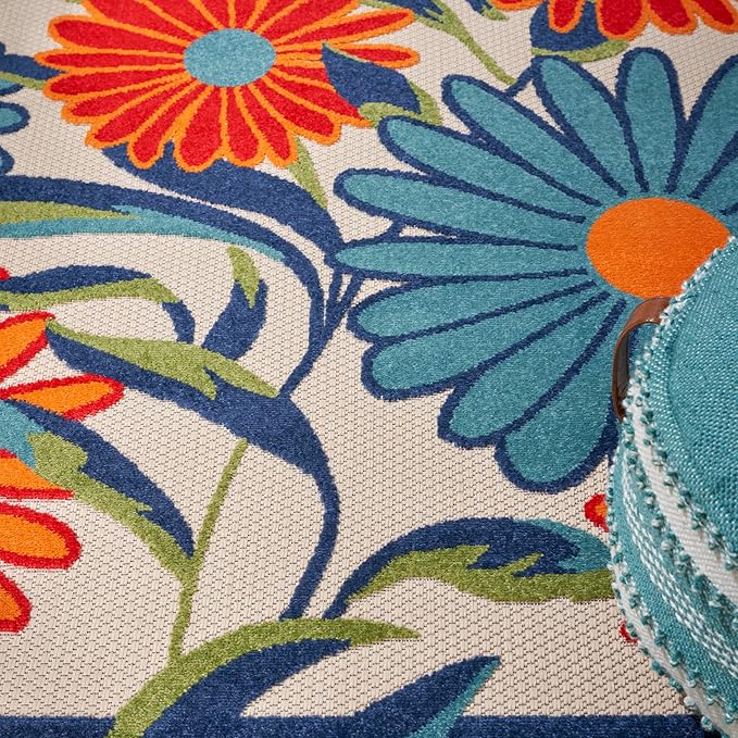 Nourison Home Aloha Multicolor 5'3" x Square Area Rug - Easy Clean, Non Shedding, Bed Room, Living Room, Dining Room, Kitchen (5' x Square)