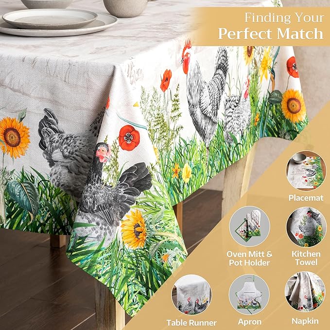 Maison d' Hermine Table Cloth Rectangle Table 100% Cotton 60 x 120 Inches Tablecloth Reusable Decorative for Dining Room Farmhouse Home Valentines Day Decorations Spring Summer - Basse Cour