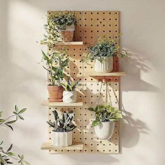 Bamworld Plant Stand Indoor Wall Decor Boho Plant Hanger Indoor Wood Wall Shelf Pegboard Hanging Plant Holder Floating Shelves Wall-Mounted Planters