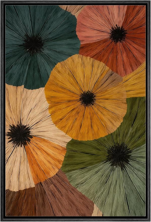 Woodrose Framed Canvas Print Wall Art Bold Floral Composition Earthy Tones Floral Illustrations Modern Art Minimalist 3D Colorful Ultra for Living Room, Bedroom, Office - 16"x24" BLACK
