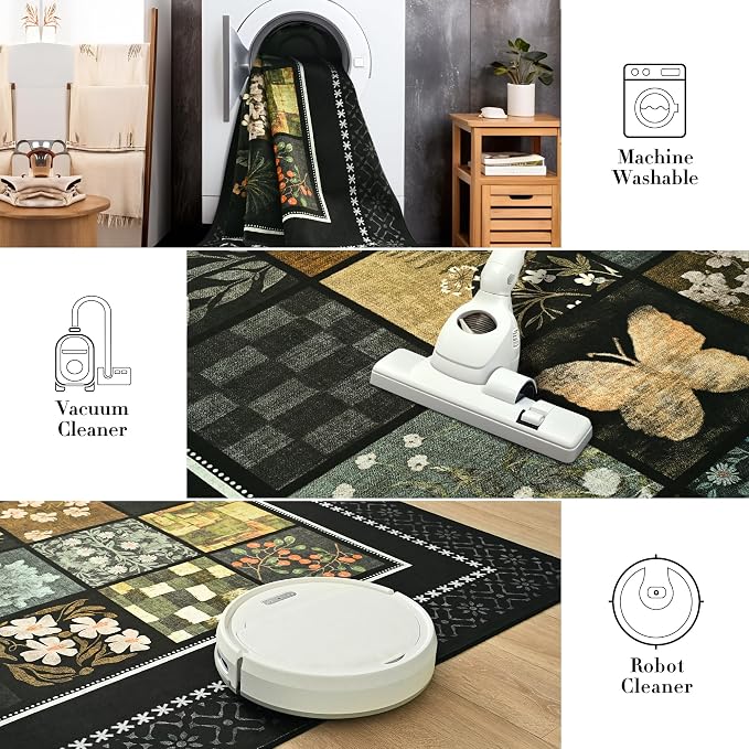 Tepook 8x10 Area Rugs for Living Room, Modern Large Geometric Rug for Bedroom, Washable Patchwork Rug Indoor Non Slip Throw Carpets for Dining Room Office Farmhouse Home Decor, Black