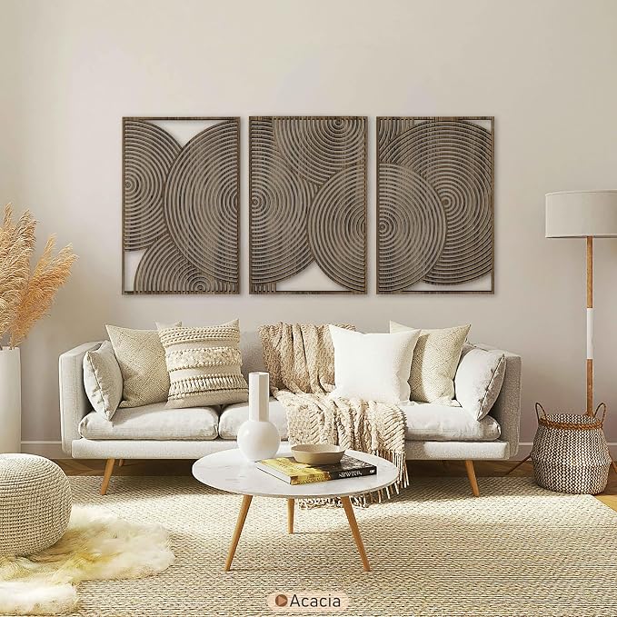 Geometric Wood Wall Art Modern, Mid Century Circular Wooden Decor, Abstract Overlapping Circles for Boho Interiors, Housewarming Gift for Living Room and Bedroom