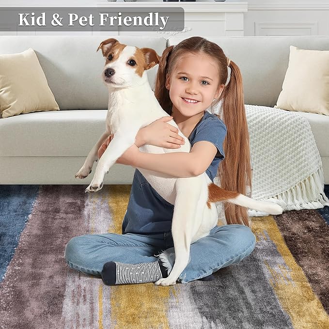 Ciicool 6ft Round Washable Rug, Modern Abstract Circle Rugs, Non-Slip Thin Lightweight Rug Yellow Brown Circular Print Distressed Carpet for Bedroom Living Room Under Dining Table Home Office Decor
