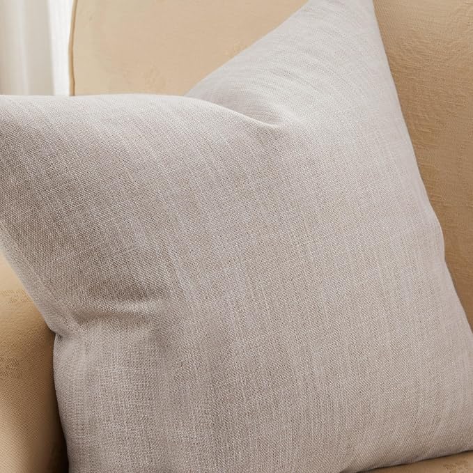 ZeeMart Rustic Cotton Linen Throw Pillow Covers Set of 2, 16x16 Inch Taupe, Farmhouse Style Decorative Couch Pillow Cases Beige Cushion Covers for Sofa Bed Living Room Home Decor