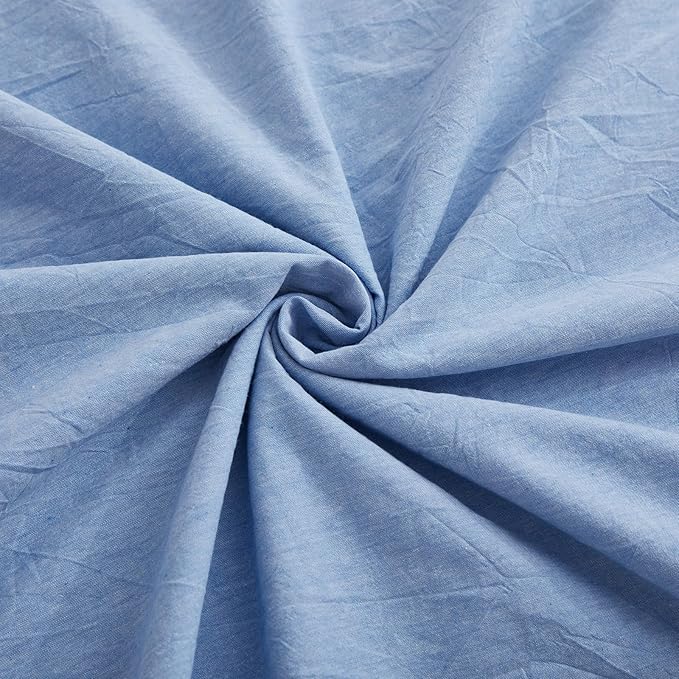 LOVQUE Light Blue Duvet Cover Full Size, 100% Washed Cotton Linen Like Bedding Set with Zipper Closure (No Comforter), 80x90 Inches