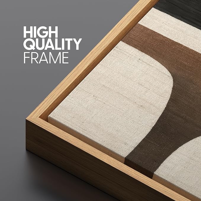 SIGNLEADER Framed Canvas Print Wall Art Bold Neutral Geometry in Black Brown and Ivory Abstract Illustration Modern Art Decorative Zen for Living Room, Bedroom, Office - 16"x24" NATURAL