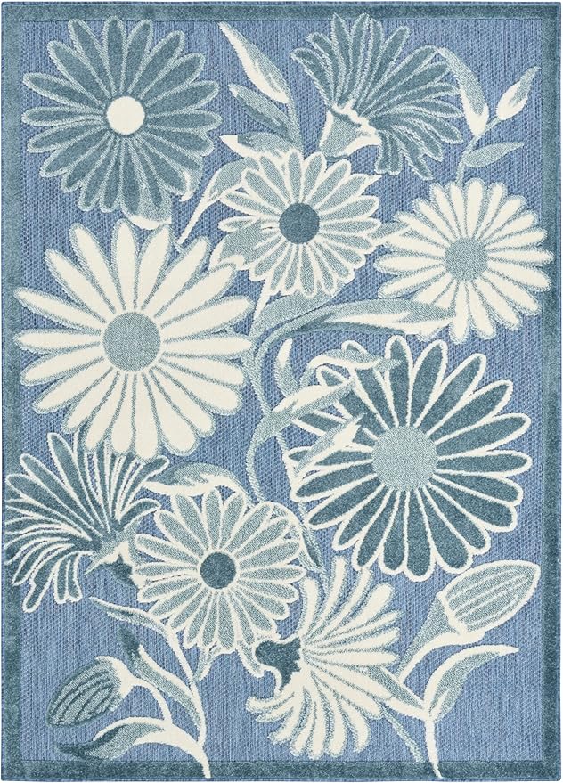 Nourison Home Aloha Blue 9' x 12' Area Rug - Easy Clean, Non Shedding, Bed Room, Living Room, Dining Room, Kitchen (9' x 12')