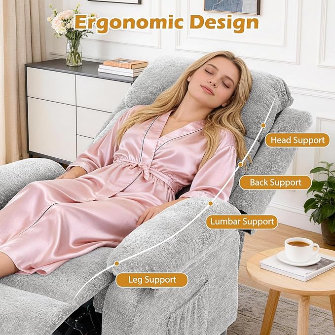 Korser Recliner Chair, Living Room Chairs for Adults, Padded Deep Seat Reading Chair with Side Pockets, Small Recliners for Small Spaces, Lounge Chair for Living Room, Bedroom, and RV (Chenille)