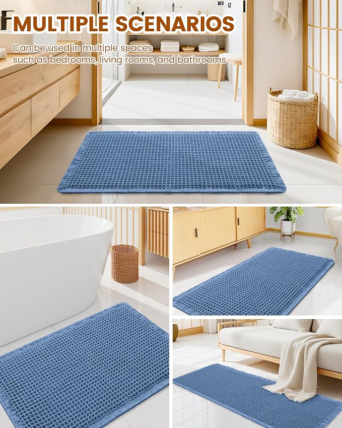 Smiry Waffle Bath Mat 36x24, Extra Soft Absorbent Bathroom Rugs, Non Slip Machine Washable Quick Dry Bath Rugs for Bathroom Floor, Tub, Shower, Home Decor Accessories, Blue