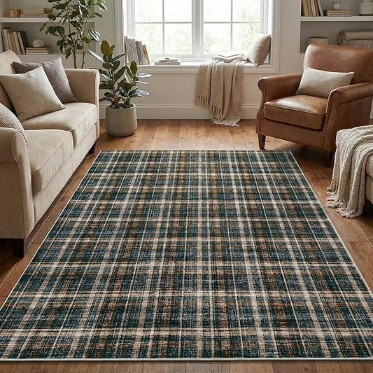 Washable Area Rug 4x6 Rugs for Living Room Modern Bedroom Rug Large Area Rug Non Slip Throw Rugs Soft Low Pile Stain Resistant Carpet for Dining Room Nursery Rug 4'x6' Black&Brown