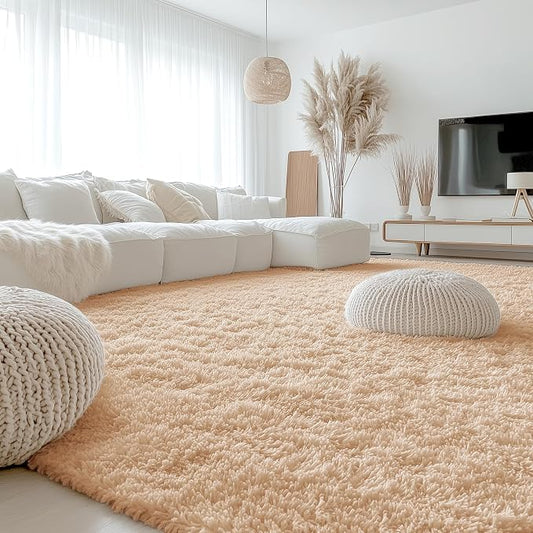 OLANLY 9x10 Machine Washable Large Area Rugs for Living Room, Bedroom, Soft Fluffy Shaggy Bedside Rug, Indoor Floor Carpet for Kids Girls and Boys, Dorms, Nursery, Home Decor Aesthetic, Beige