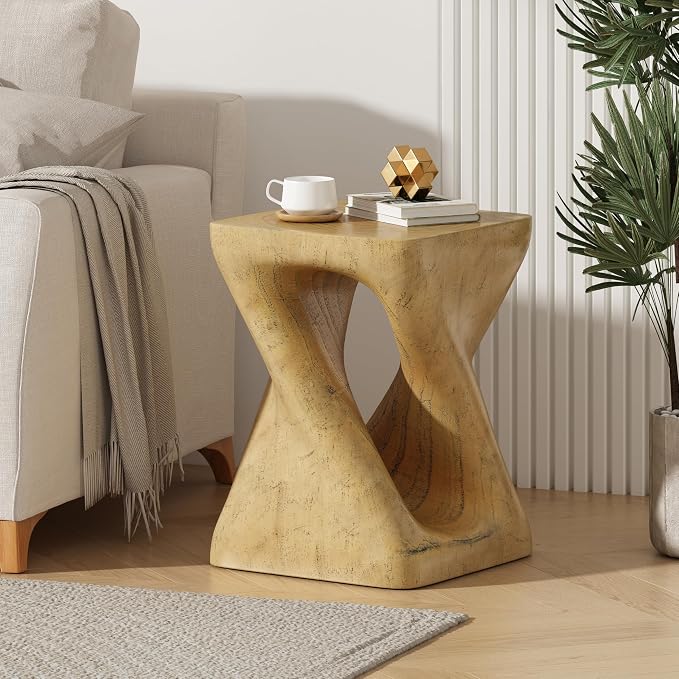 ø11.75'' Small Side Table End Table for Living Room, Modern Retro Farmhouse Countryside Style, Magnesium Oxide Material for Indoor & Outdoor, No Assembly, Wood Grain, Natural