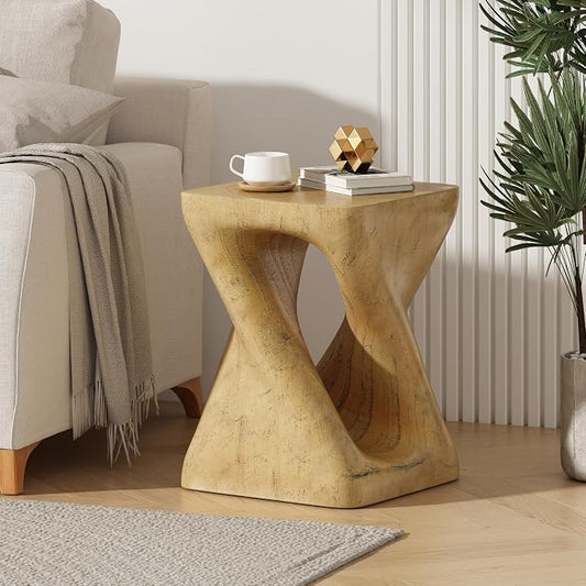 ø11.75'' Small Side Table End Table for Living Room, Modern Retro Farmhouse Countryside Style, Magnesium Oxide Material for Indoor & Outdoor, No Assembly, Wood Grain, Natural