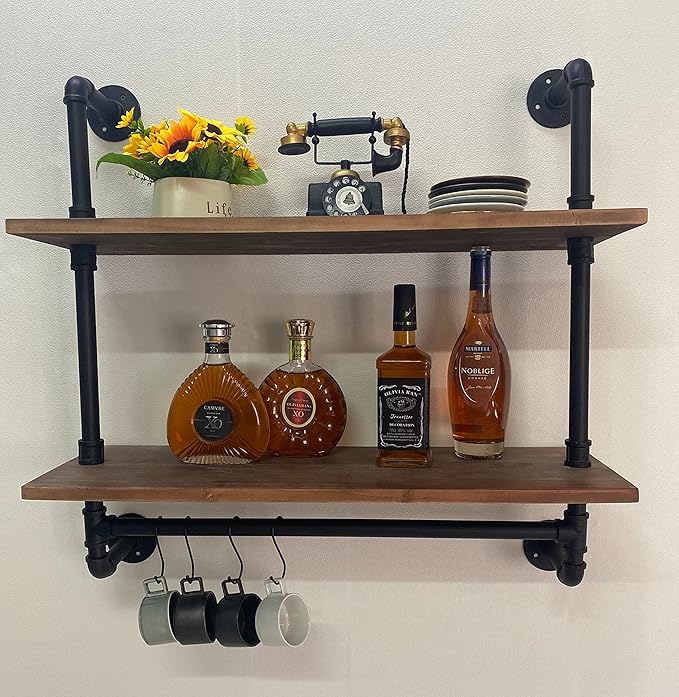 ROGMARS Industrial Pipe Shelving Bathroom Shelves with Towel bar, 30 in Rustic Floating Shelves Pipe Wall Shelf with Hooks for Living Room,Kitchen