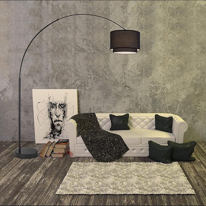 Major-Q 99-6938DS-BK Floor Modern 81" Tall Living Room-Stand Up Arching Black Double Shade and Marble Base for Bedrooms-Corner Lamp for Office Lighting