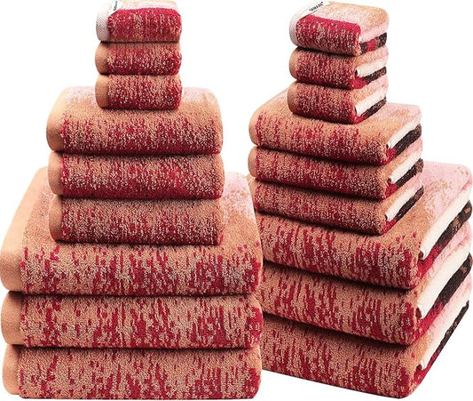 SEMAXE Bath Towel Set, 18 Piece Towel Set for Bathroom, Large Value Pack, Quick Dry Cotton Towels with Hanging Loops, Easy Care, Ombre Gradient