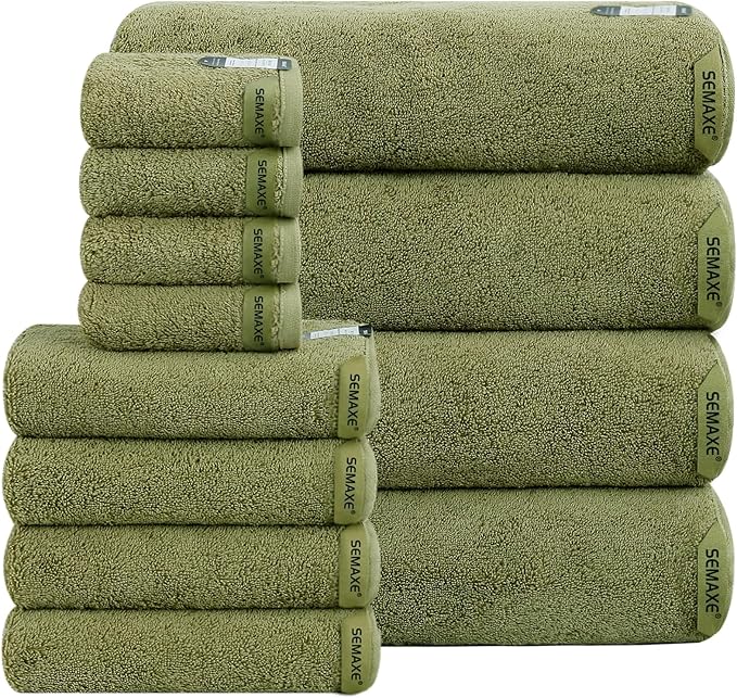 SEMAXE 12-Piece Family Bathroom Towel Set - 100% Cotton, 4 Bath Towels, 4 Hand Towels, 4 Washcloths, Ultra-Soft and Super Absorbent, Lighter Weight