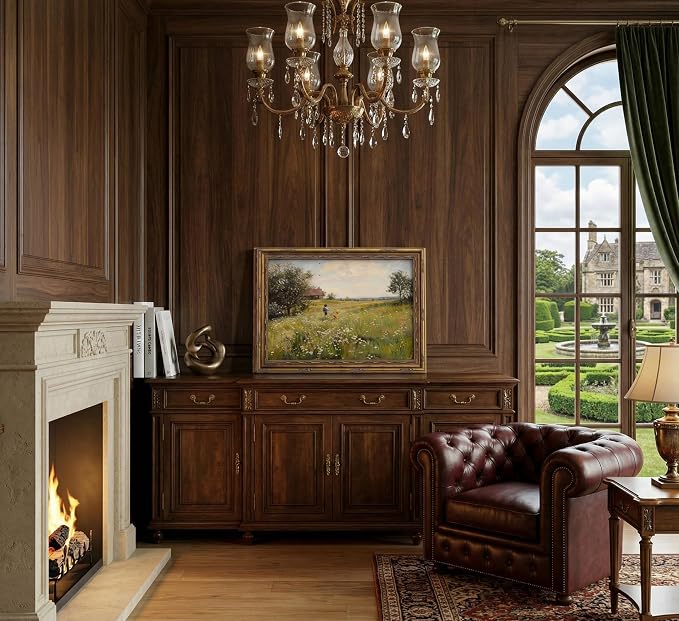 Vintage Gold Framed Wall Art Dog and Boy Landscape Painting Canvas Prints Retro Country Farmhouse Prints Artwork Rustic Wildflower Meadow Wall Decor for Kids Bedroom Living Room Decor 9x11in