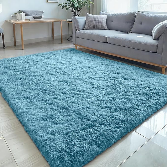 OLANLY 5x8 Machine Washable Large Area Rugs for Living Room, Bedroom, Soft Fluffy Shaggy Bedside Rug, Indoor Floor Carpet for Kids Girls and Boys, Dorms, Nursery, Home Decor Aesthetic, Slate Blue