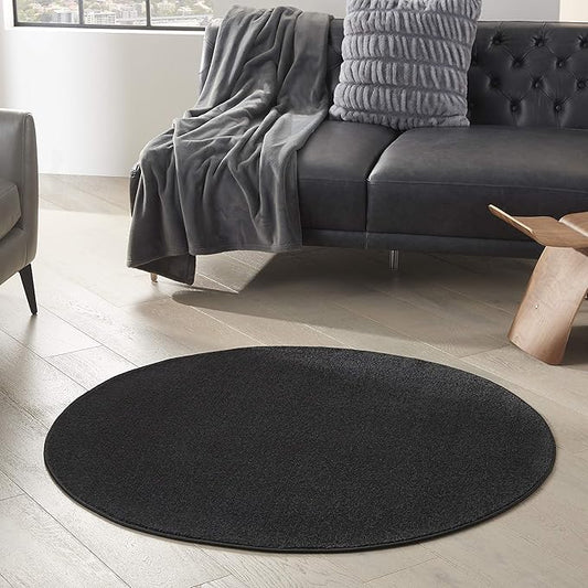 Nourison Home Nourison Essentials Black 4' x Round Area Rug - Easy Clean, Non Shedding, Bed Room, Living Room, Dining Room, Kitchen (4' x Round)