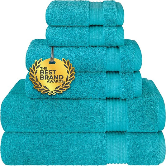 Cotton Paradise 100% Cotton Turkish Towel Set, Soft Absorbent Quick Dry, 6 Piece Towel Set, Ocean Aqua