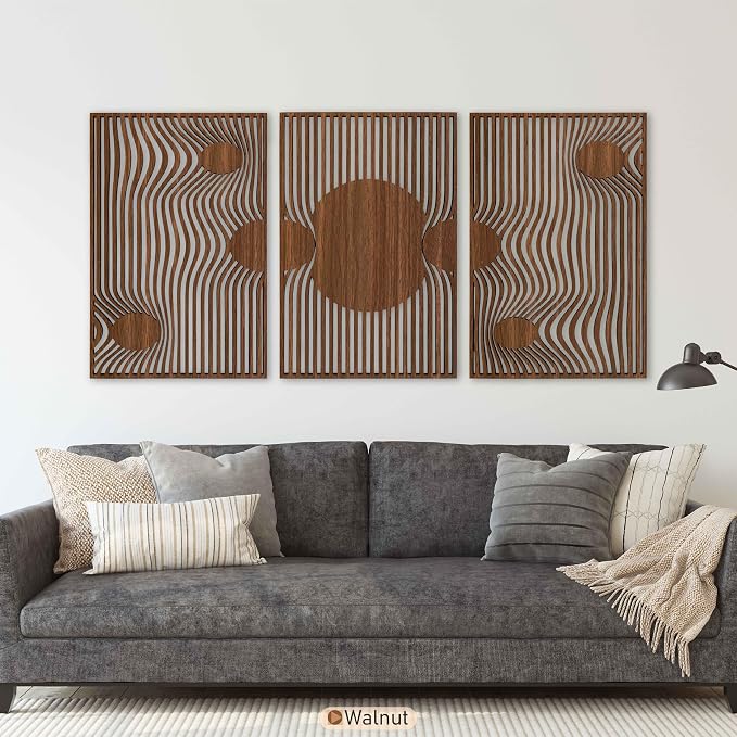 Mid Century Modern Celestial Gravity Wood Wall Art, Boho Solar Geometry Wood Wall Decor, Abstract Set of 3 Wall Hangings, Home Gift for Living Room and Bedroom