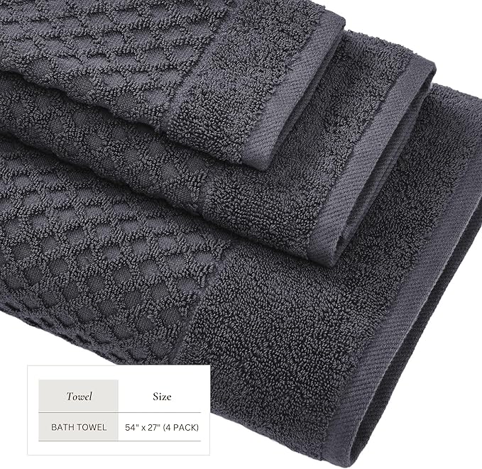Great Bay Home Bath Towels - 100% Cotton 4 Pack 54x27 Bath Towel Set - Absorbent, Durable, Quick-Dry Towels for Bathroom (Stone Blue)