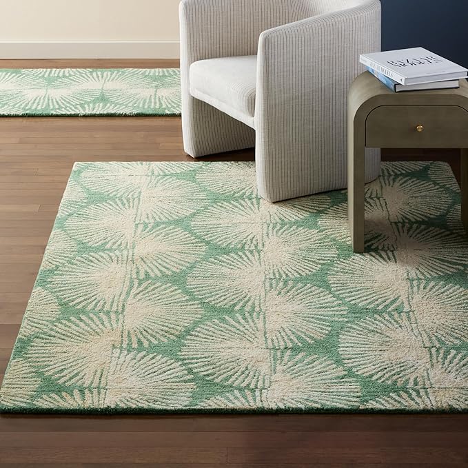 Nicole Miller New York Kendall Fluted Geo Handcrafted Area Rug, 100% Wool Rug, Green, 9'x12'