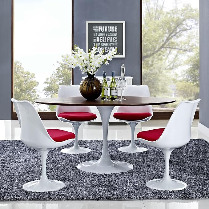 Modway Lippa 60" Mid-Century Modern Dining Table with Oval Top in Walnut