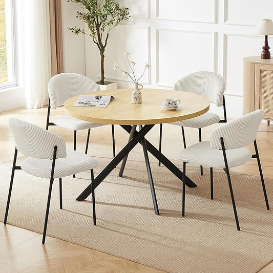 45.3 Inch Round Dining Table Set for 4, Mid Century Modern Small Coffee Set for Dining Room Kitchen Apartment (Cream Table + 4 White Shell Chairs)