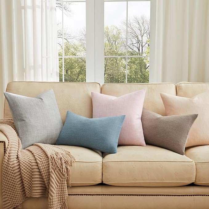 ZeeMart Rustic Cotton Linen Throw Pillow Covers Set of 2, 16x16 Inch Cocoa Brown, Farmhouse Style Decorative Couch Pillow Cases Cushion Covers for Sofa Bed Living Room Home Decor