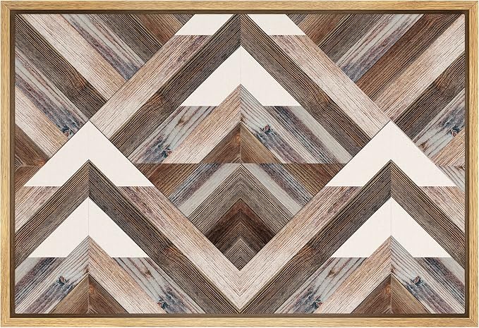 SIGNWIN Framed Canvas Print Wall Art Western Decor Geometric Diamond Polygon Collage Abstract Shapes Modern Art Decorative Nordic Rustic Wood Panel for Living Room, Bedroom, Office - 24"x36" Natural