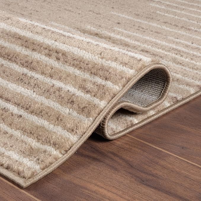 Rugshop Bohemian Stripe Stain Resistant High Traffic Living Room Kitchen Bedroom Dining Home Office Area Rug 7'10" x 10' Beige
