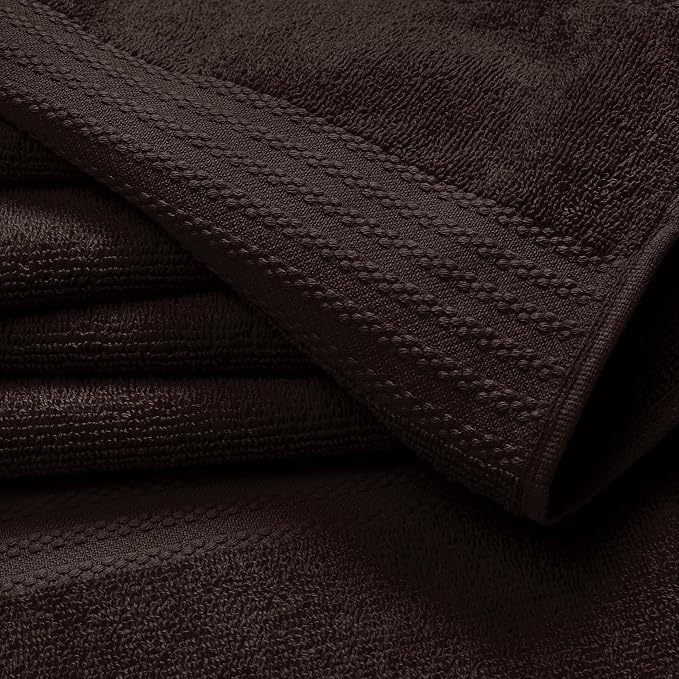 GLAMBURG Ultra Soft 12-piece Washcloths Set 13x13-100% Ringspun Cotton - Durable & Highly Absorbent Face Towels - Ideal for use in Bathroom, Kitchen, Gym, Spa & General Cleaning - Chocolate Brown