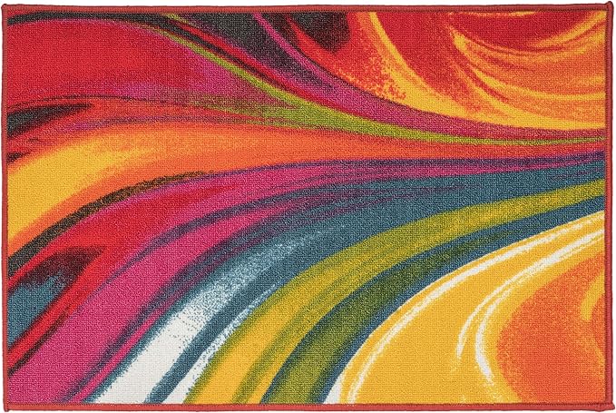 Rugshop Modern Contemporary Waves Non-Slip (Non-Skid) Area Rug 20" X 30" Multi