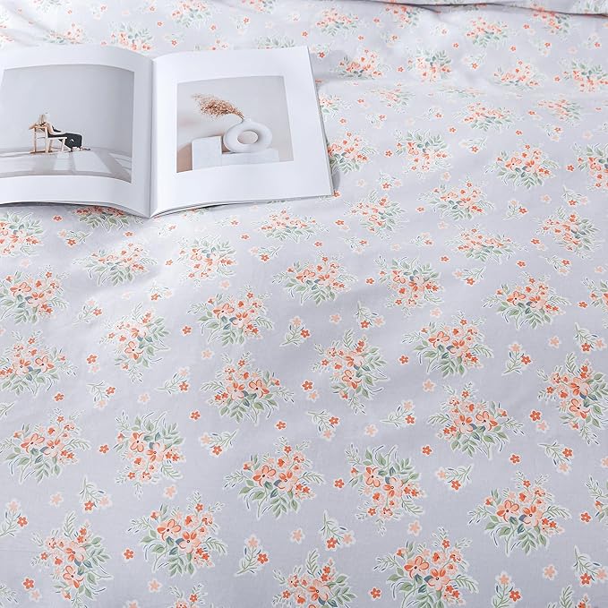HoneiLife Wildflower Duvet Cover King - 100% Cotton Comforter Cover Sets, 3-PC Floral Duvet Cover Sets, Botanical Bedlinen Set with Zipper Closure & Corner Ties