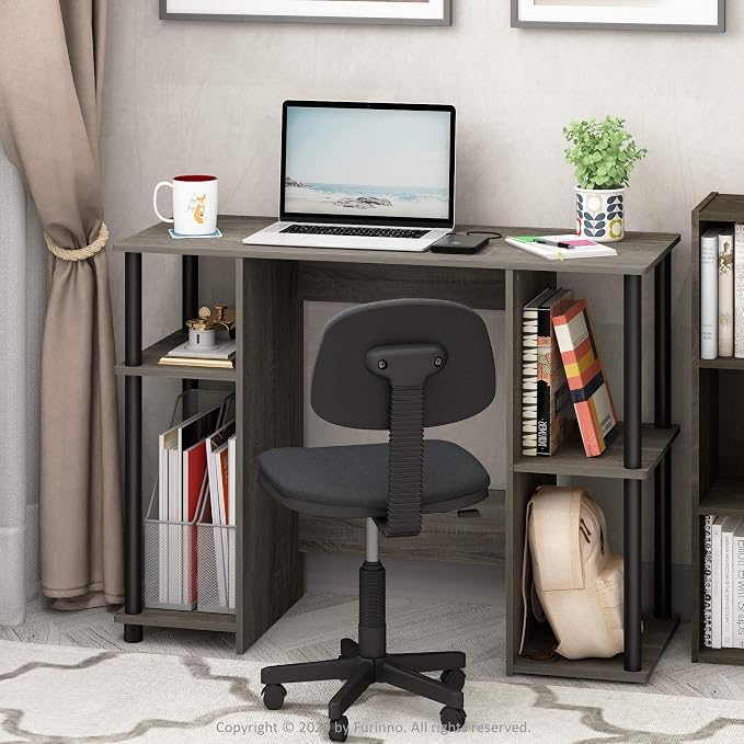 Furinno Jaya Computer Study Desk With Open Storage, French Oak Grey/Black