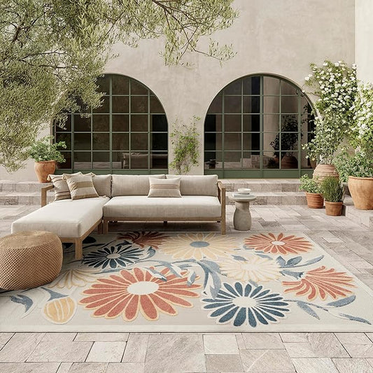 Nourison Home Aloha Ivory Rose 7'10" x 10'6" Area Rug - Easy Clean, Non Shedding, Bed Room, Living Room, Dining Room, Kitchen (8' x 11')