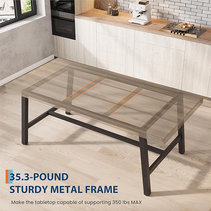 GarveeHome Industrial Dining Table for 6-8 People, 70.87" Long Wooden Kitchen Table with Sturdy Metal Frame & Pear Finish, Seats 6 Rectangular Counter for Dinner, Kitchen, Dining Room-Rustic Pear