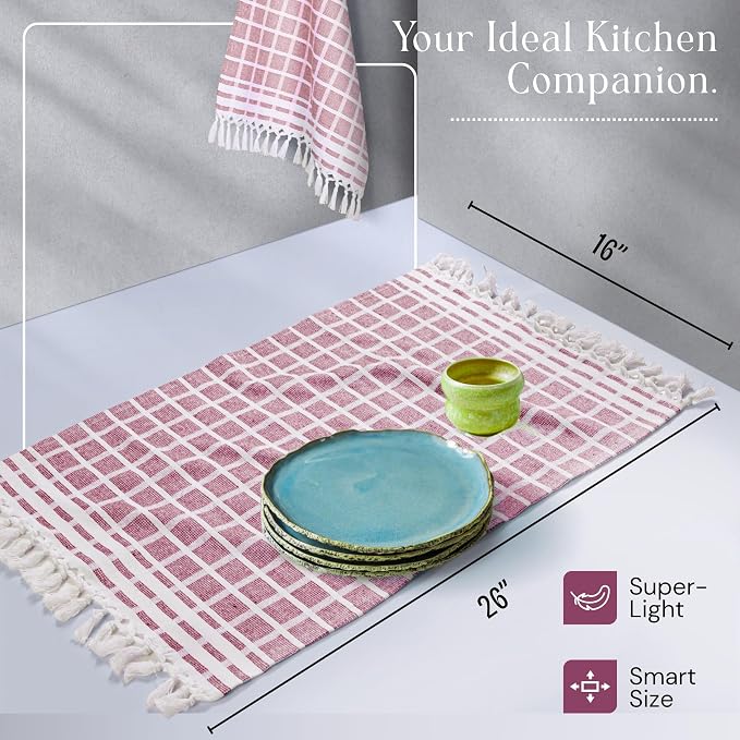 Matrix Dobby Kitchen Towels 12 Pack 100% Cotton, 16x26 Inches, Decorative Tea Towels with Handmade Tassels, Absorbent Reusable Dish Cloths for Kitchen Drying - Burgundy Wine, Natural