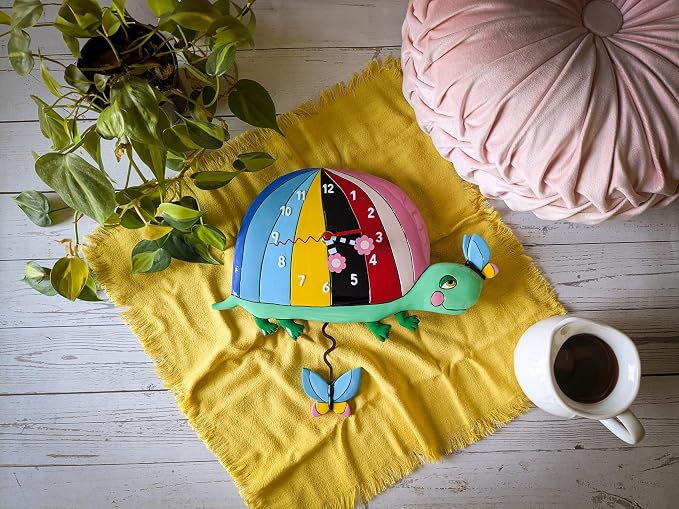Enesco Allen Designs One Shell of a Time Rainbow Turtle Sculpted Pendulum Wall Clock, 7.28 Inch, Multicolor